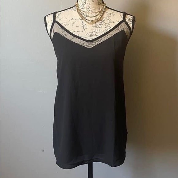 Double Layer Black Cami with Mesh Trim - Picture 1 of 1